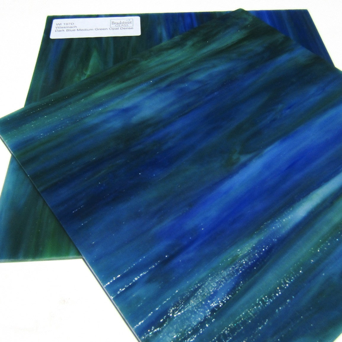 Wissmach 197D Stained Glass Sheet Dark Blue Medium Green Opal Dense 