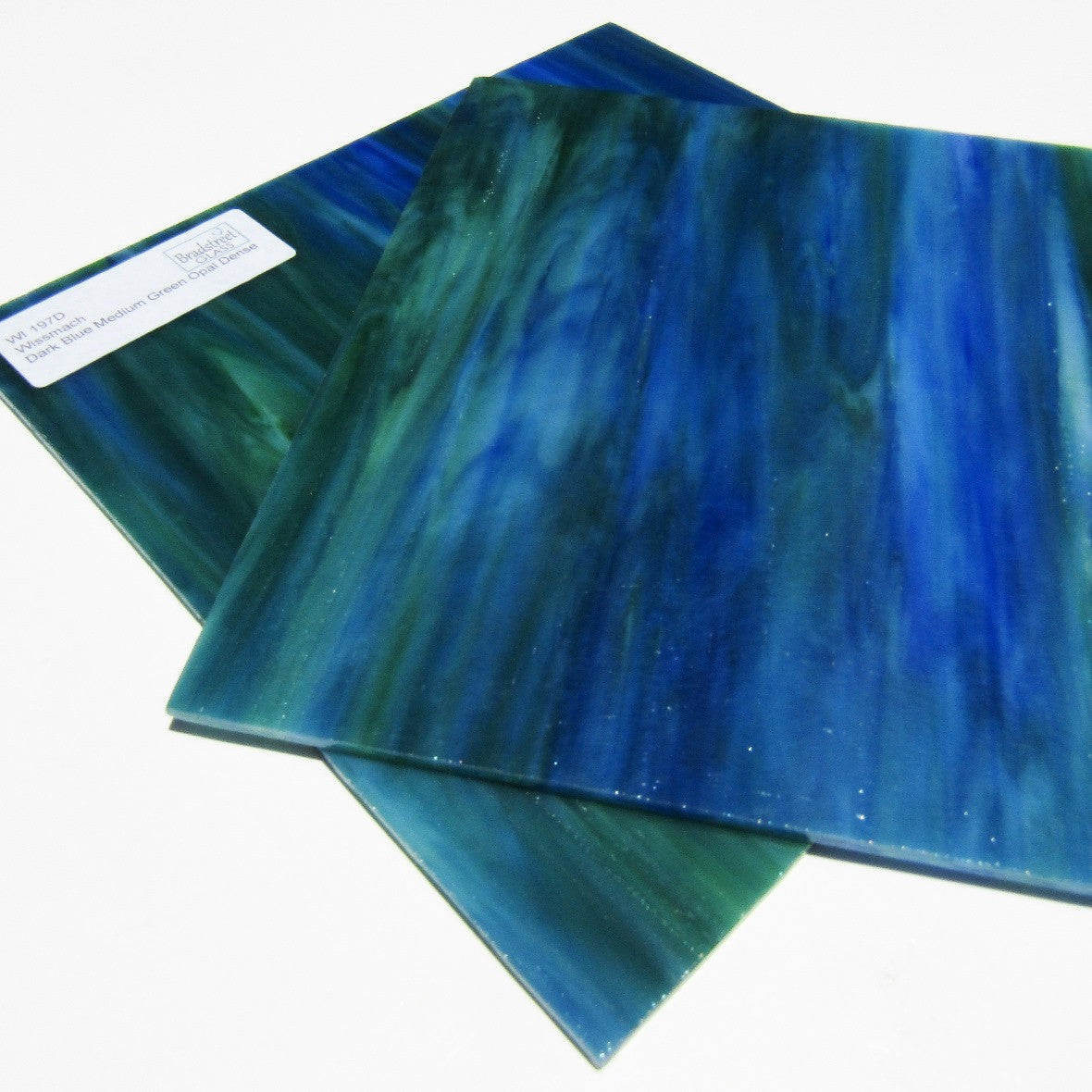 Wissmach 197D Stained Glass Sheet Dark Blue Medium Green Opal Dense 