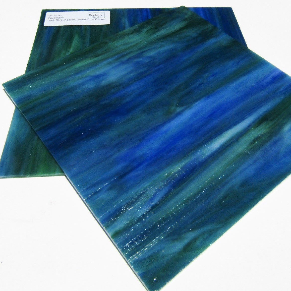 Wissmach 197D Stained Glass Sheet Dark Blue Medium Green Opal Dense 
