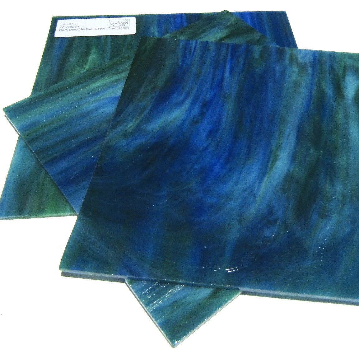 Wissmach 197D Stained Glass Sheet Dark Blue Medium Green Opal Dense 