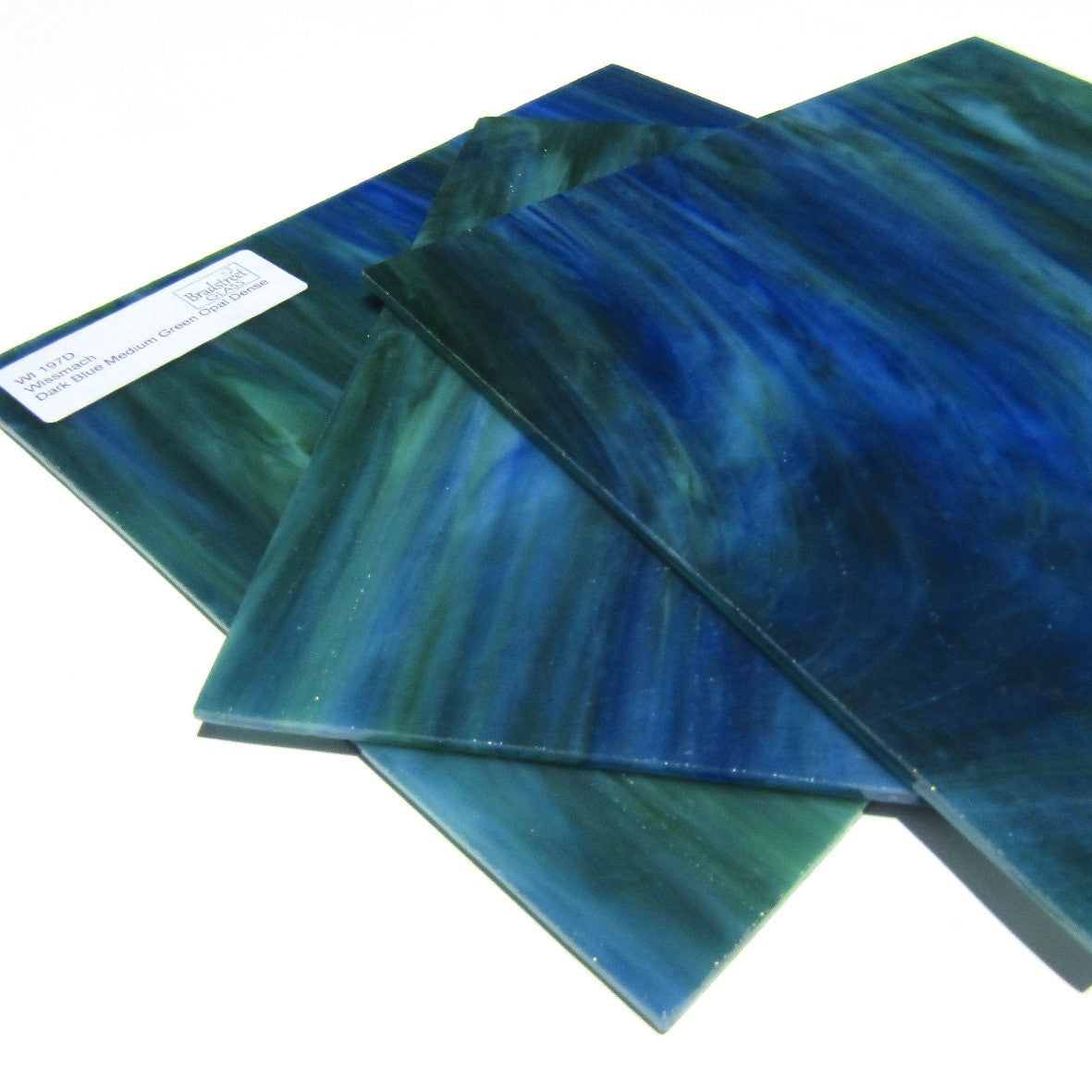 Wissmach 197D Stained Glass Sheet Dark Blue Medium Green Opal Dense 