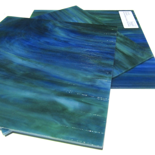 Wissmach 197D Stained Glass Sheet Dark Blue Medium Green Opal Dense 