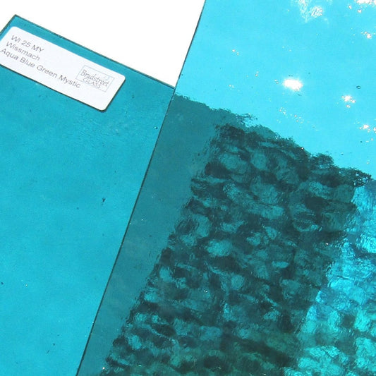 Aqua Blue Green Mystic Cathedral Stained Glass Sheet Translucent Textured Wissmach WI 25 MY
