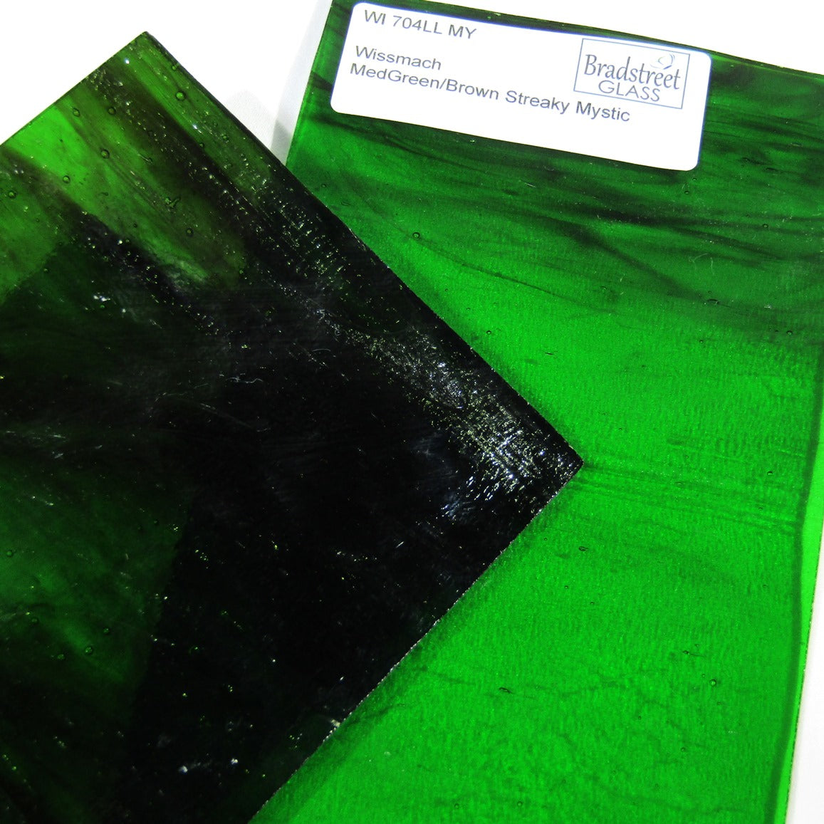 Medium Green and Brown Streaky Mystic Stained Glass Sheet Wissmach 704LLMY