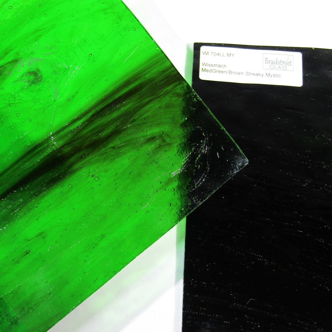 Medium Green and Brown Streaky Mystic Stained Glass Sheet Wissmach 704LLMY