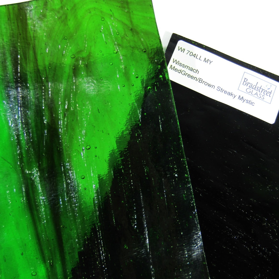 Medium Green and Brown Streaky Mystic Stained Glass Sheet Wissmach 704LLMY