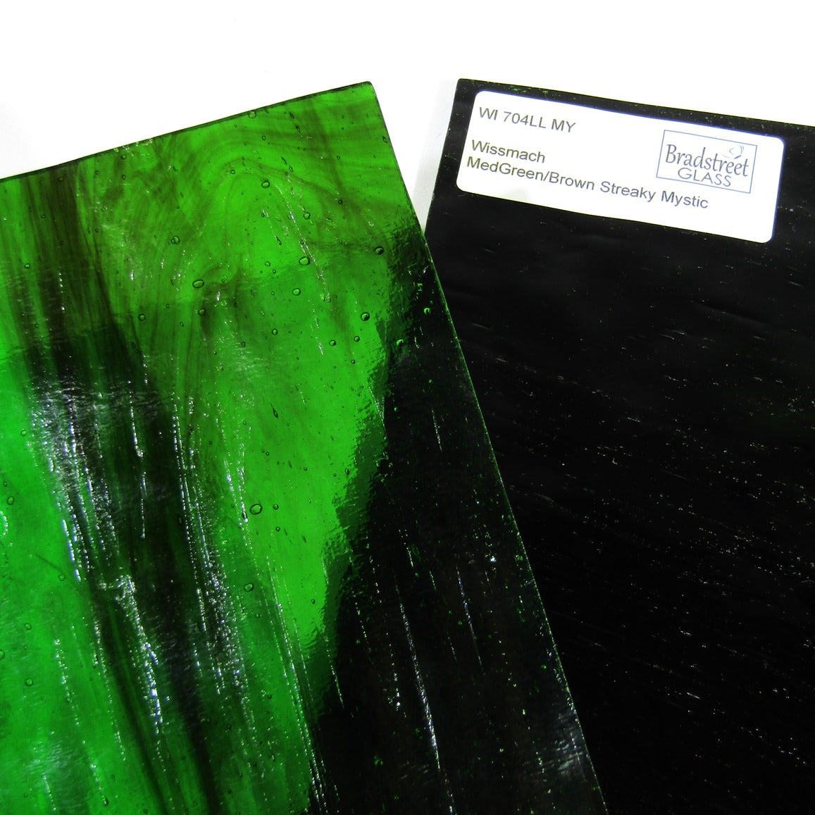 Medium Green and Brown Streaky Mystic Stained Glass Sheet Wissmach 704LLMY