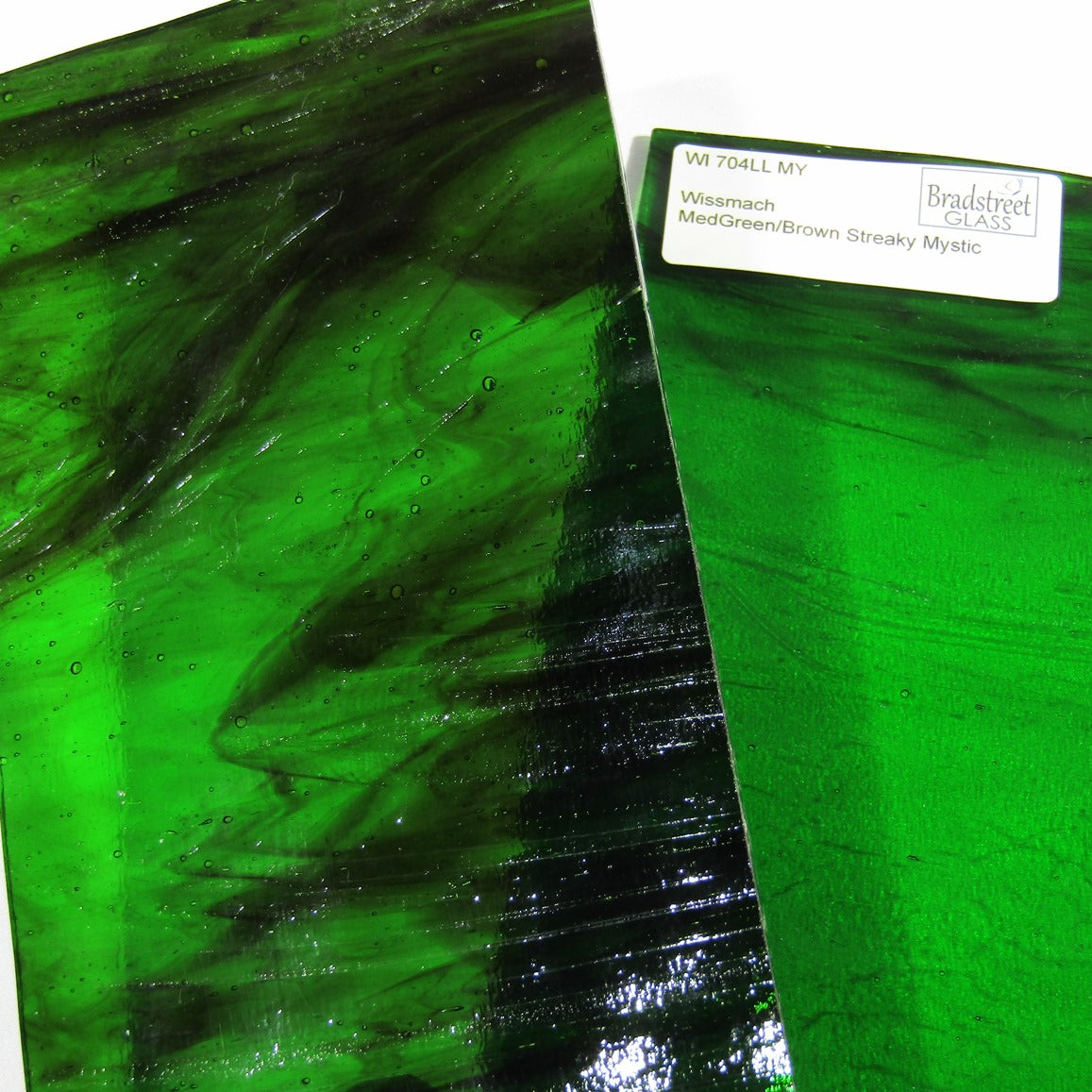 Medium Green and Brown Streaky Mystic Stained Glass Sheet Wissmach 704LLMY