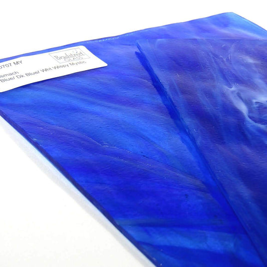 Light Blue Dark Blue White Wisspy Mystic Stained Glass Sheet Wissmach WO707 MY
