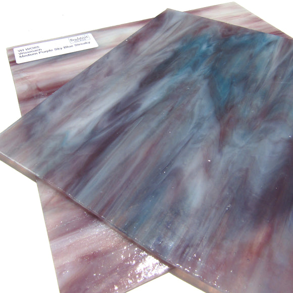Wissmach WI WO85 Stained Glass Sheet Medium Purple Sky Blue Streaky