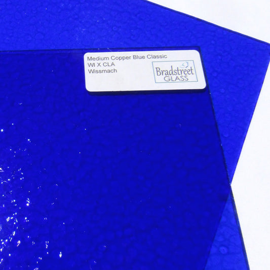 Medium Copper Blue Cathedral Stained Glass Sheet Wissmach Corella Classic WI X CLA