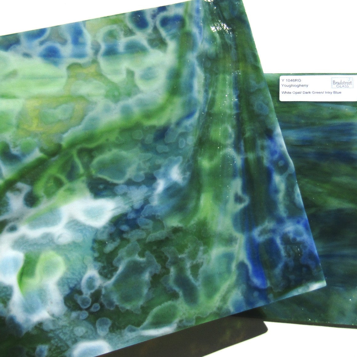 Youghiogheny Y1046RG Stained Glass Sheet White Opal Dark Green Inky Blue Reproduction Glass