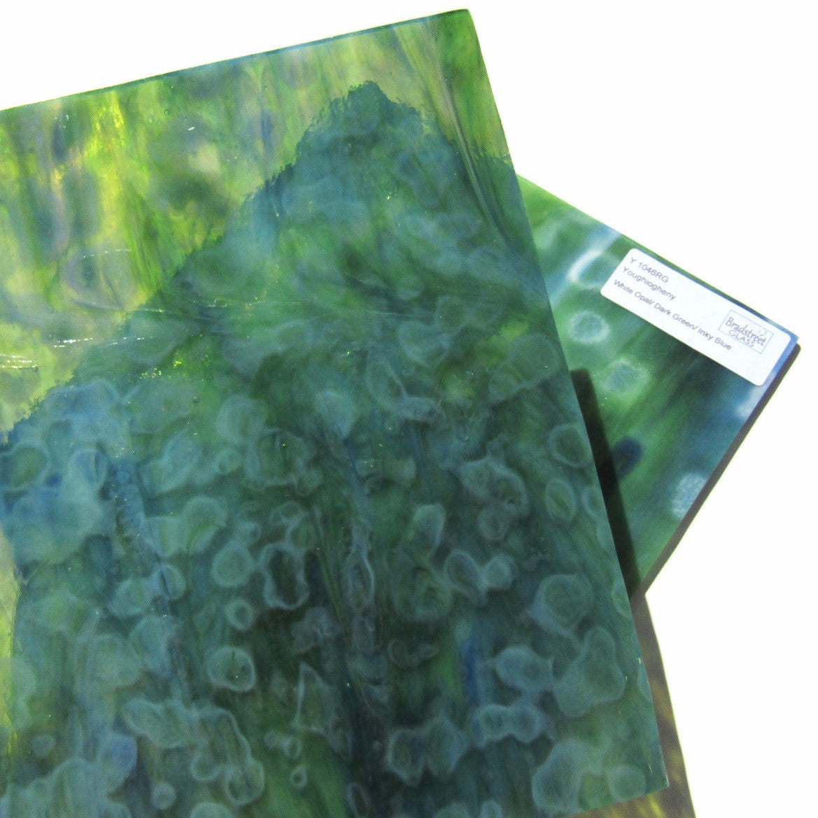 Youghiogheny Y1046RG Stained Glass Sheet White Opal Dark Green Inky Blue Reproduction Glass