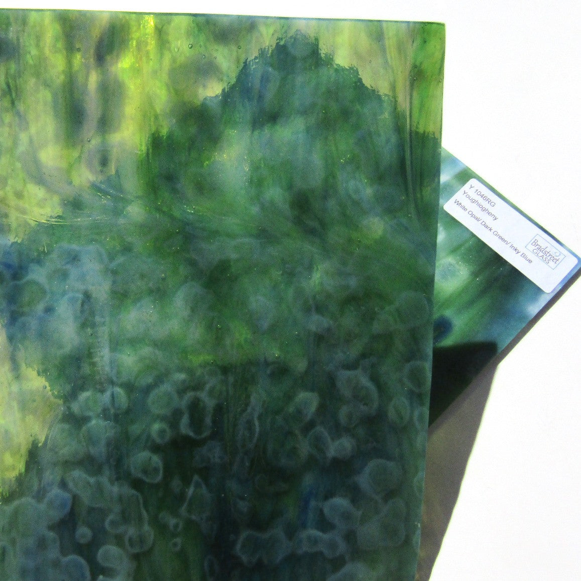 Youghiogheny Y1046RG Stained Glass Sheet White Opal Dark Green Inky Blue Reproduction Glass