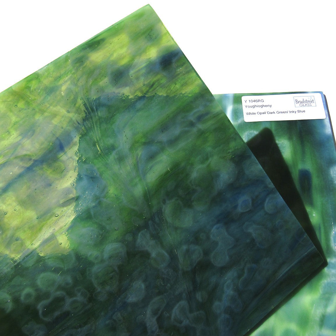 Youghiogheny Y1046RG Stained Glass Sheet White Opal Dark Green Inky Blue Reproduction Glass