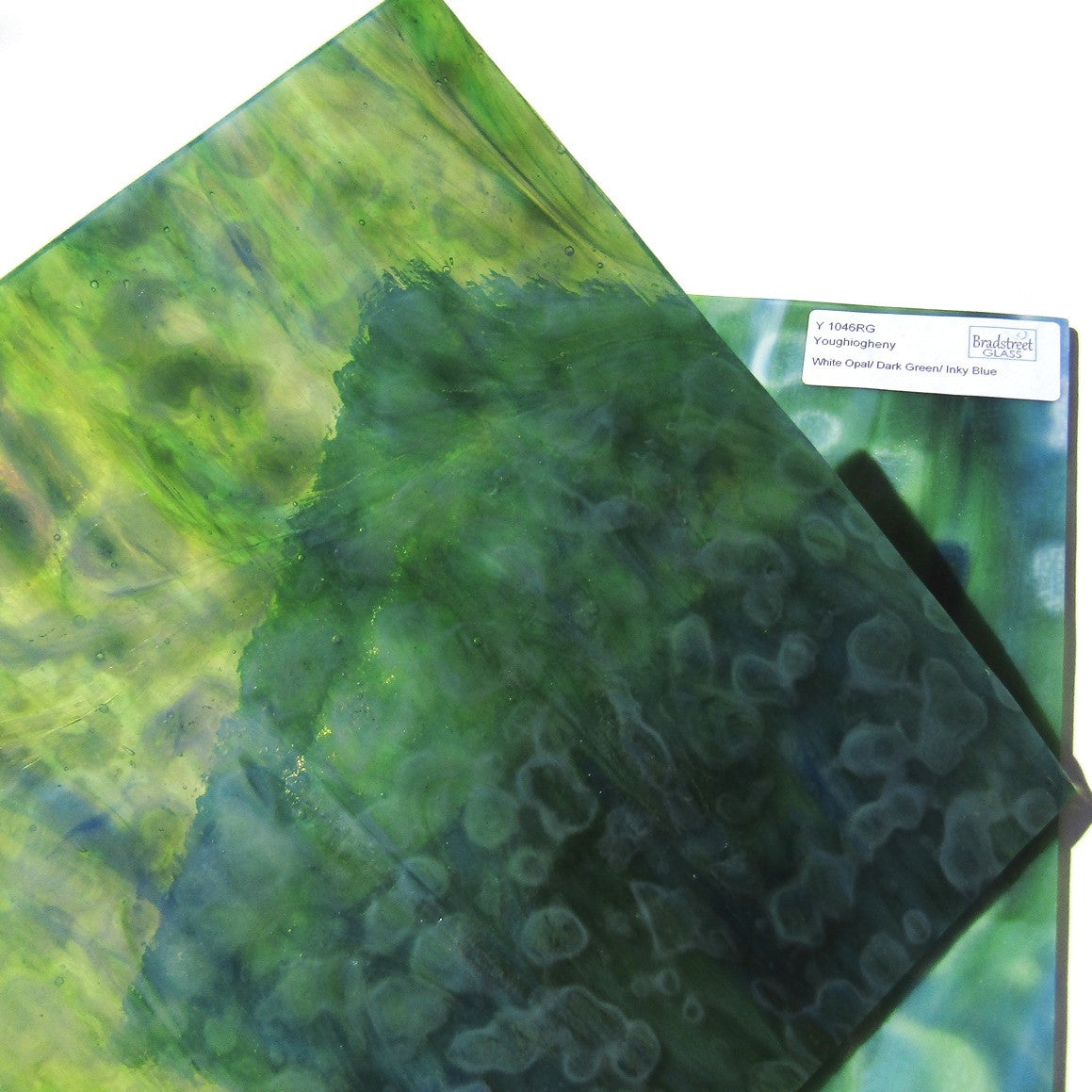 Youghiogheny Y1046RG Stained Glass Sheet White Opal Dark Green Inky Blue Reproduction Glass