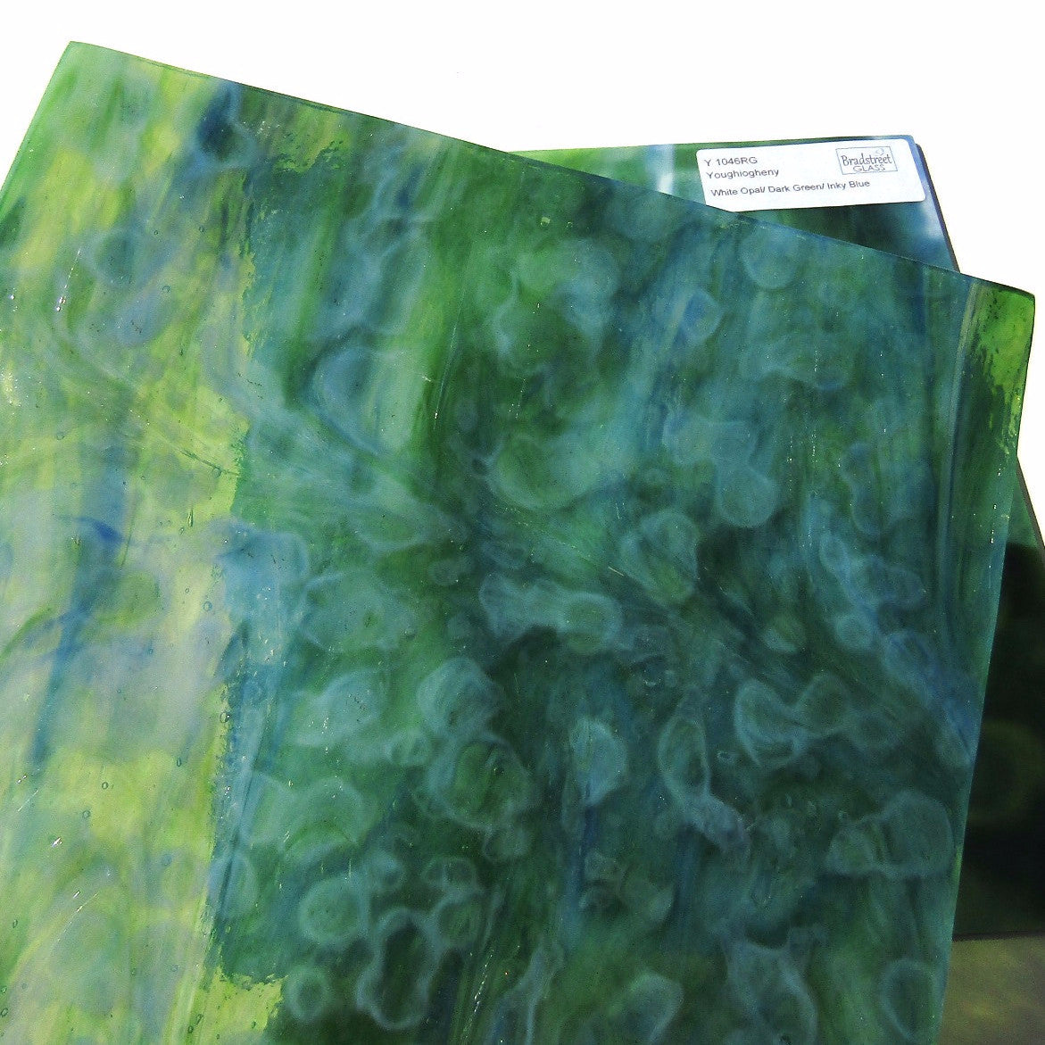 Youghiogheny Y1046RG Stained Glass Sheet White Opal Dark Green Inky Blue Reproduction Glass