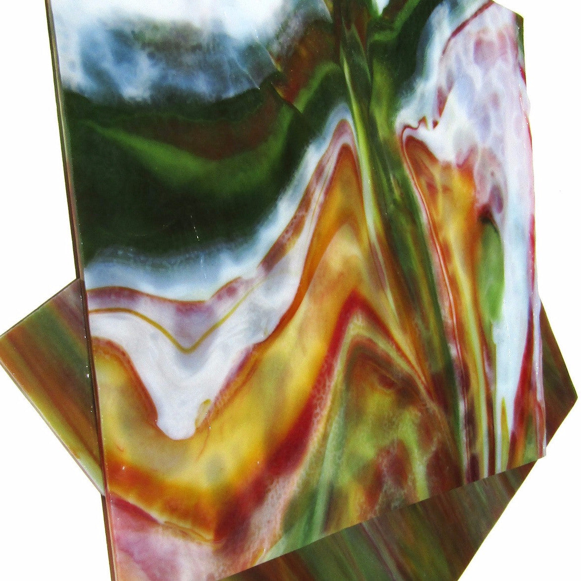 Youghiogheny Y1049RG Stained Glass Sheet White Opal Dark Green Red Orange Reproduction Glass 