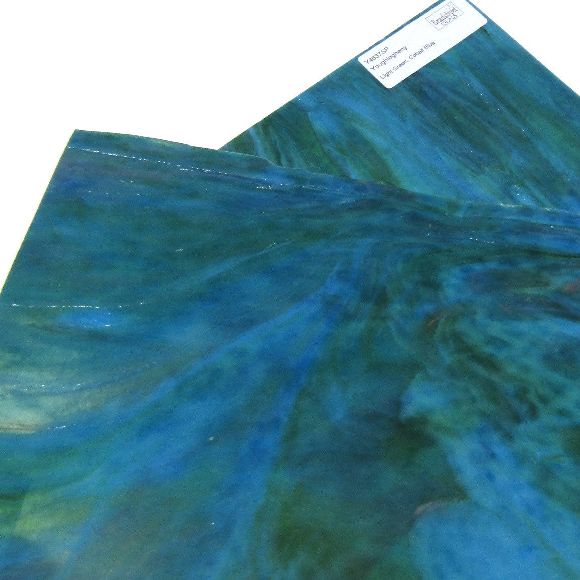Youghiogheny Y 4637SP Stained Glass Sheet Opaque Mottled Light Green Cobalt Blue
