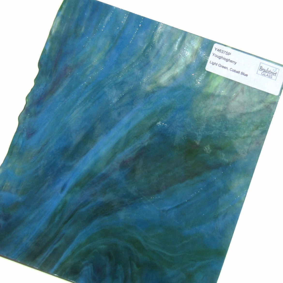Youghiogheny Y 4637SP Stained Glass Sheet Opaque Mottled Light Green Cobalt Blue
