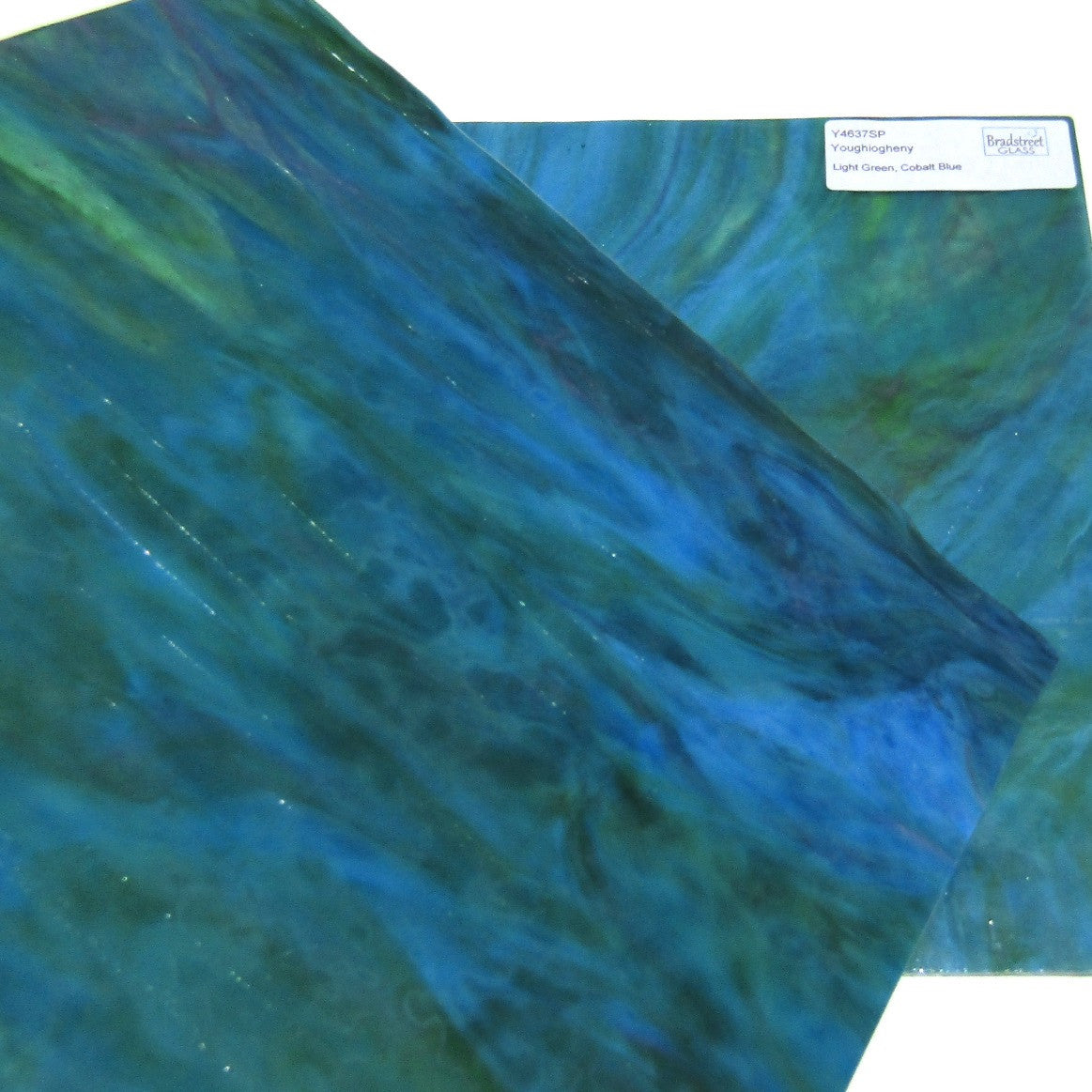 Youghiogheny Y 4637SP Stained Glass Sheet Opaque Mottled Light Green Cobalt Blue
