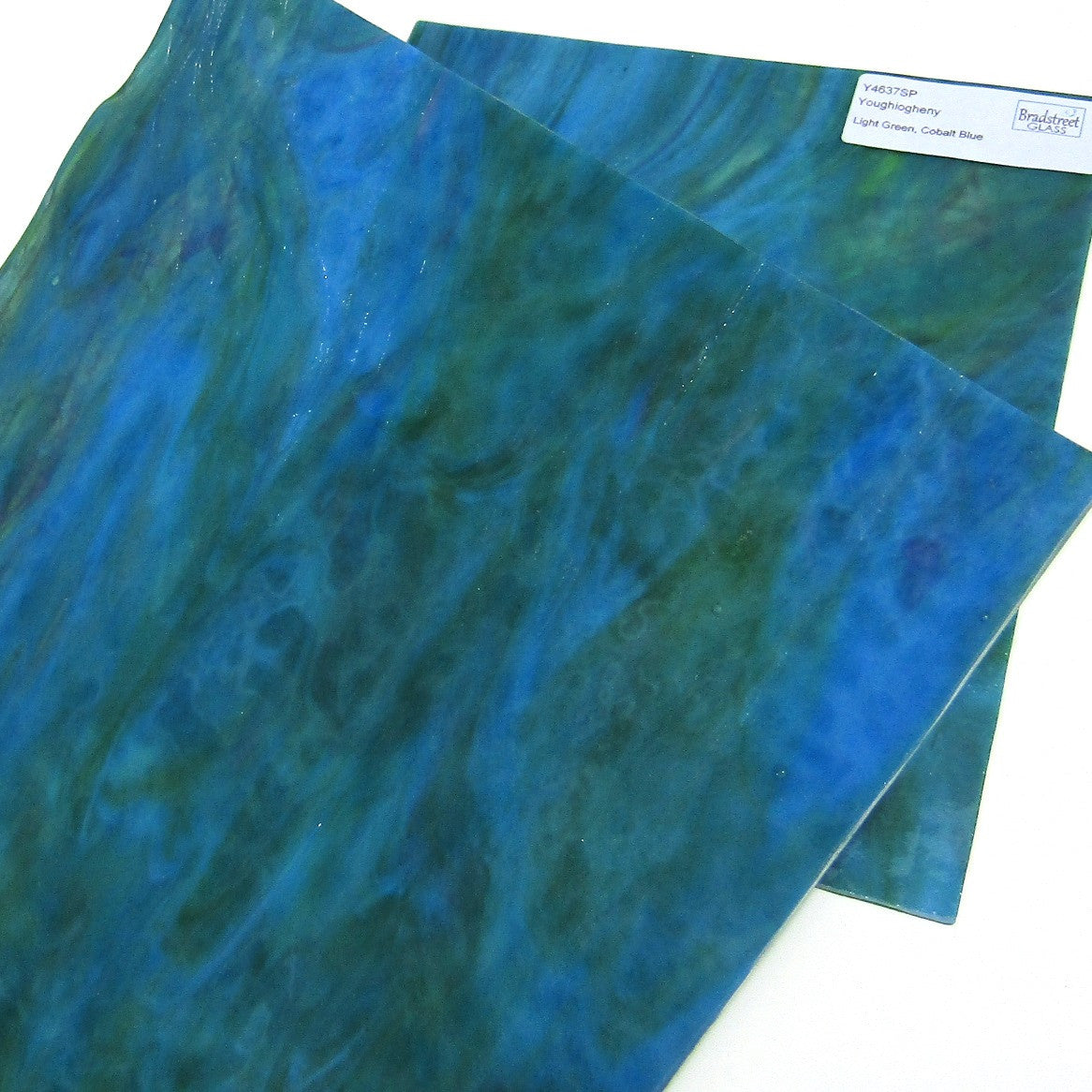 Youghiogheny Y 4637SP Stained Glass Sheet Opaque Mottled Light Green Cobalt Blue