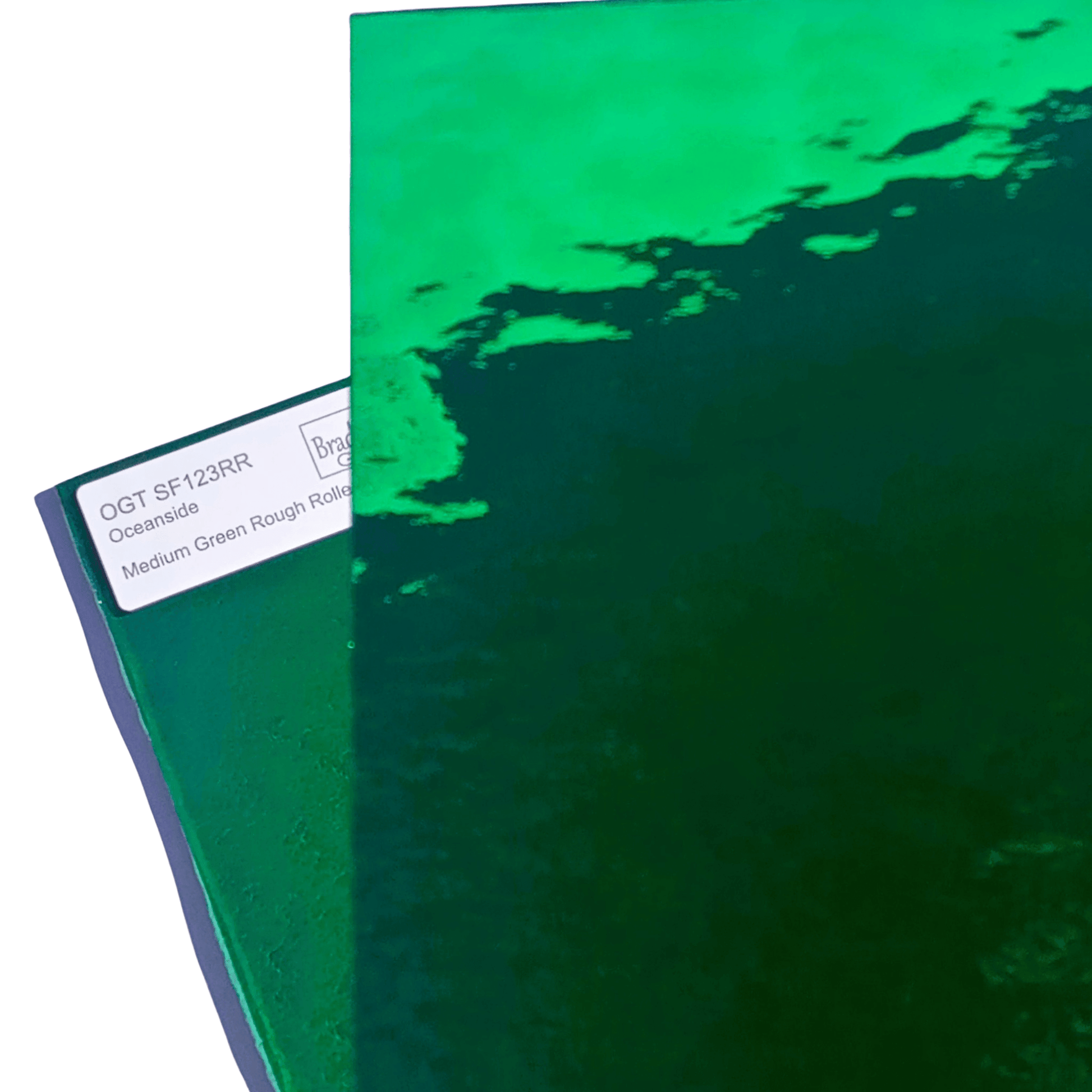 Bradstreet Glass Medium Green Rough Rolled Stained Glass Sheet COE 96 Oceanside SF123RR