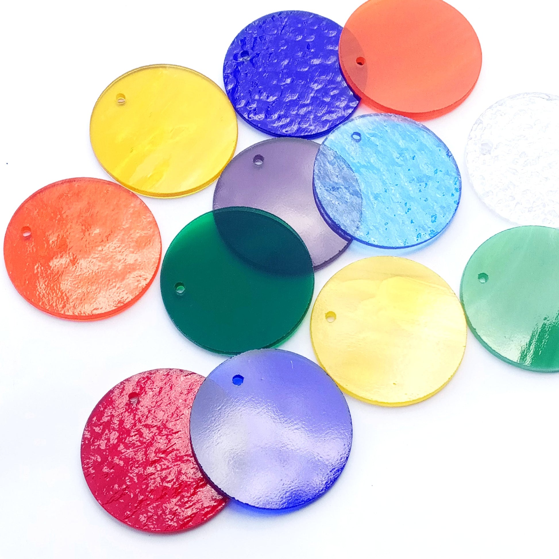 Precut Stained Glass Circles with Holes Drilled for Hanging, 2" Glass Circles for Windchimes, Ornaments, Glass Art, Assorted Colors, All Translucent and Wispy Stained Glass