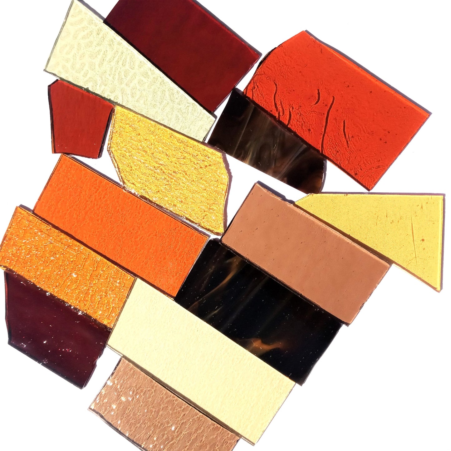 Brown Amber Stained Glass Scraps, Curated 1 lb Package of Reclaimed Shop Scrap Glass in Shades of Brown, Amber