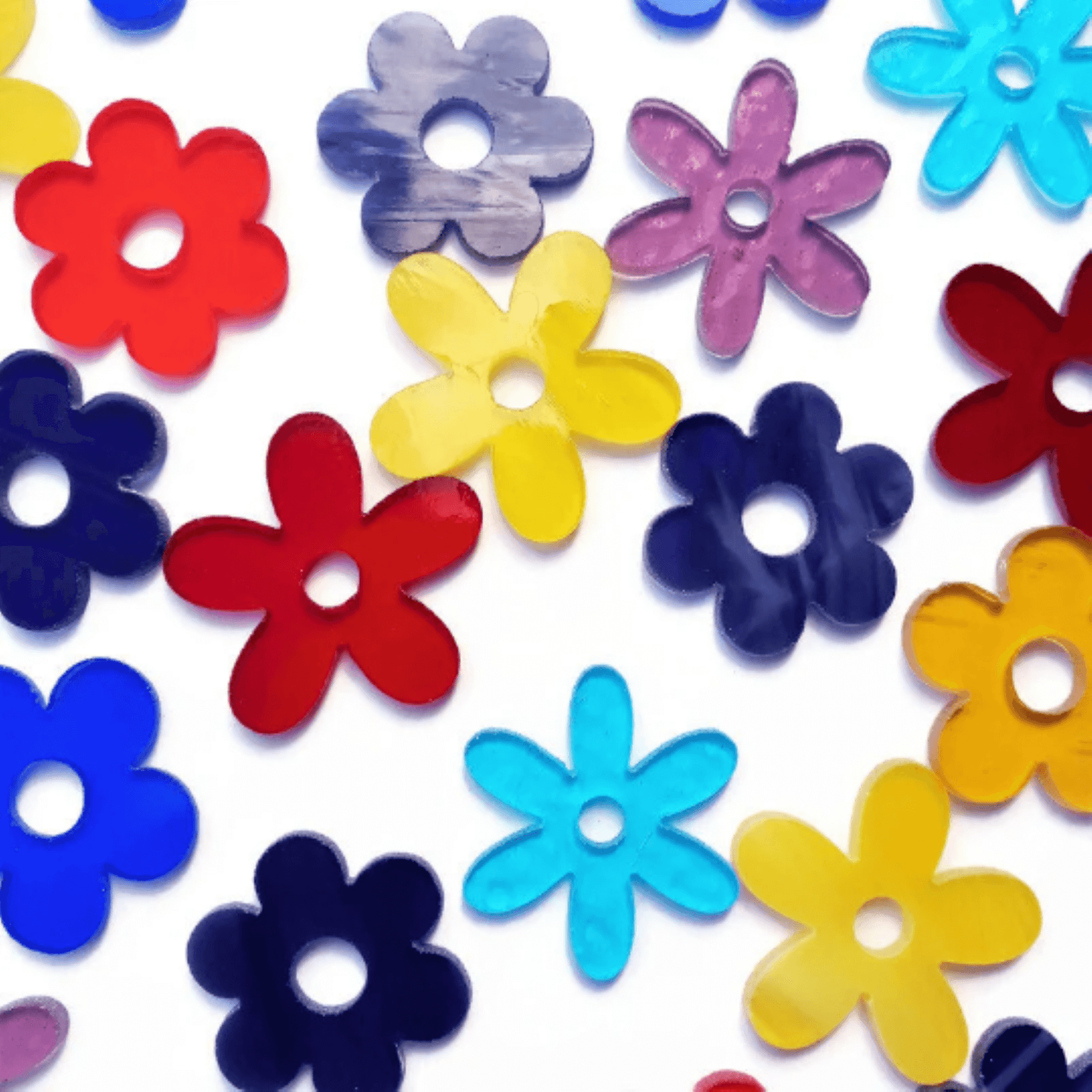 Precut Stained Glass Small Flowers, Assorted Colors, 1.5" Glass Hearts for Mosaics, Jewelry, Stained Glass cute little flowers