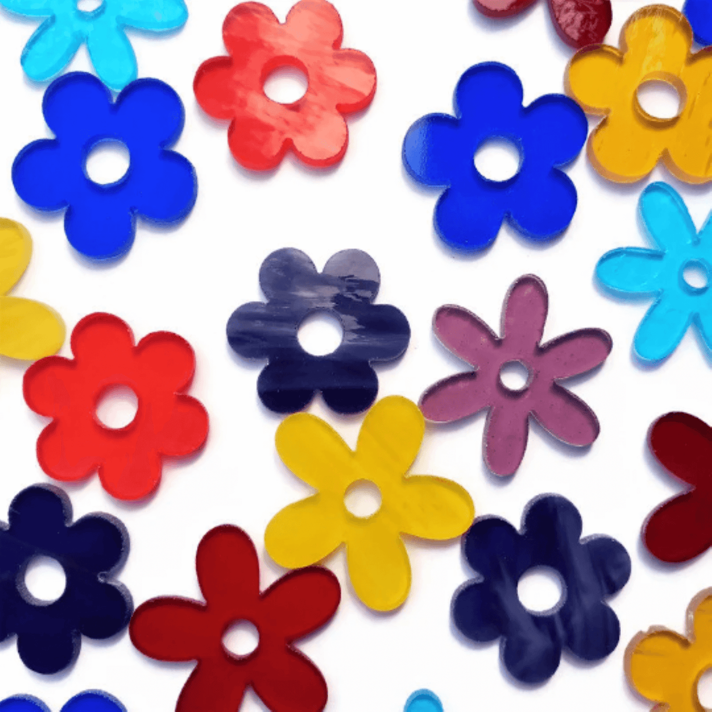Precut Stained Glass Small Flowers, Assorted Colors, 1.5" Glass Hearts for Mosaics, Jewelry, Stained Glass cute little flowers