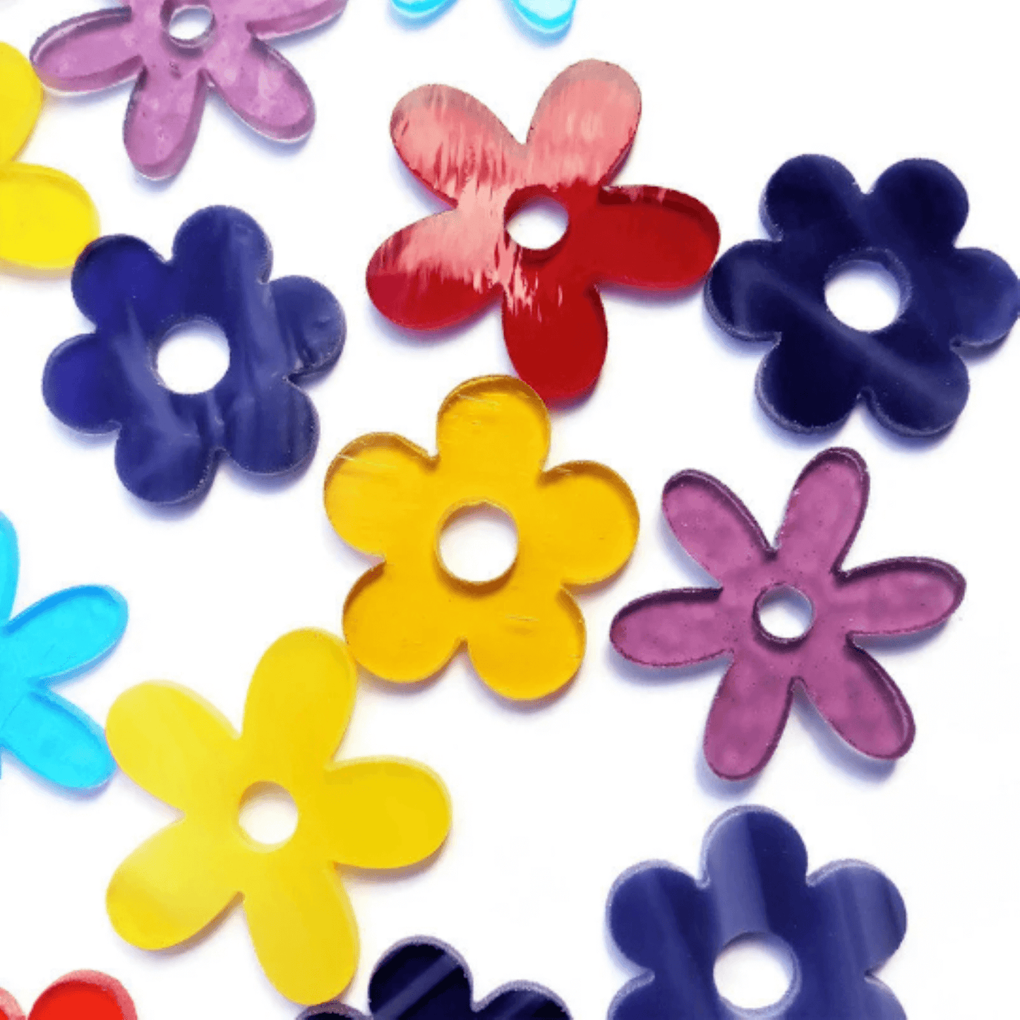Precut Stained Glass Small Flowers, Assorted Colors, 1.5" Glass Hearts for Mosaics, Jewelry, Stained Glass cute little flowers