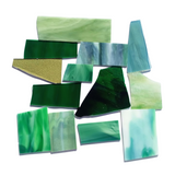 Green Stained Glass Scraps, Curated 1 lb Package of Reclaimed Shop Scrap Glass in Shades of Green