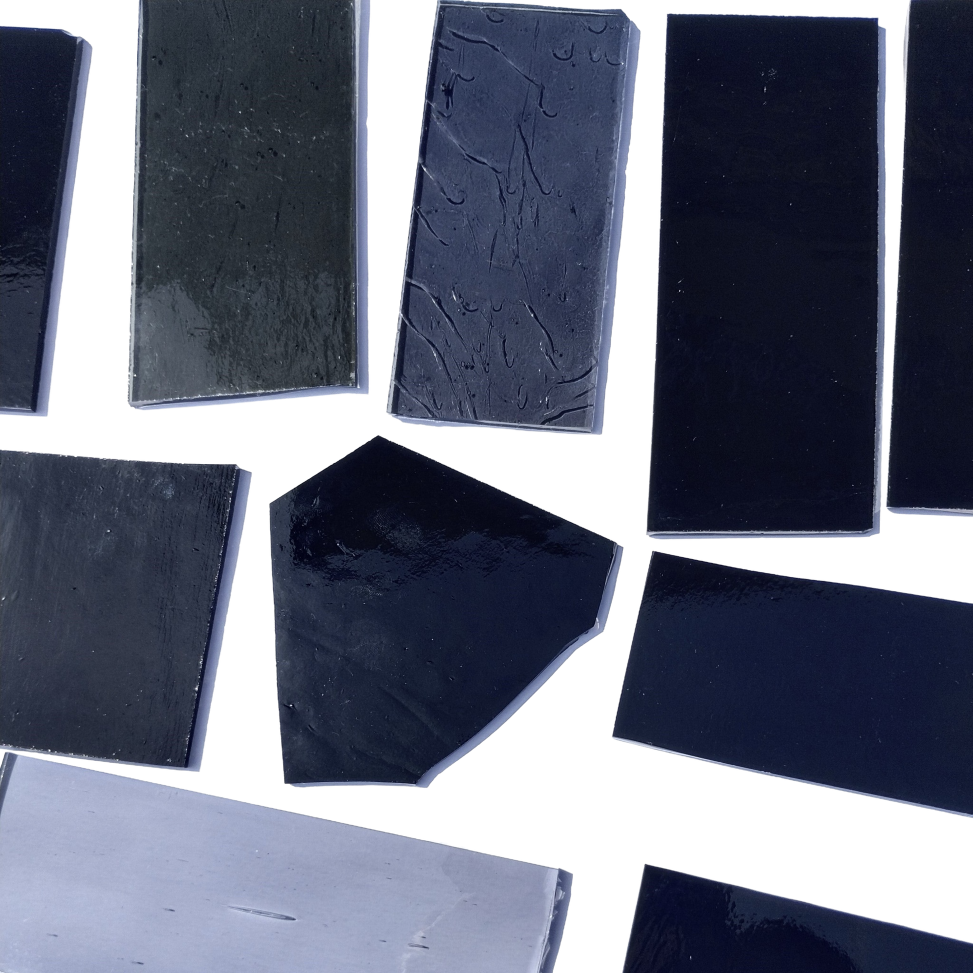Bradstreet Glass Black and Gray Stained Glass Scraps, Curated 1 lb Package of Reclaimed Shop Scrap Glass