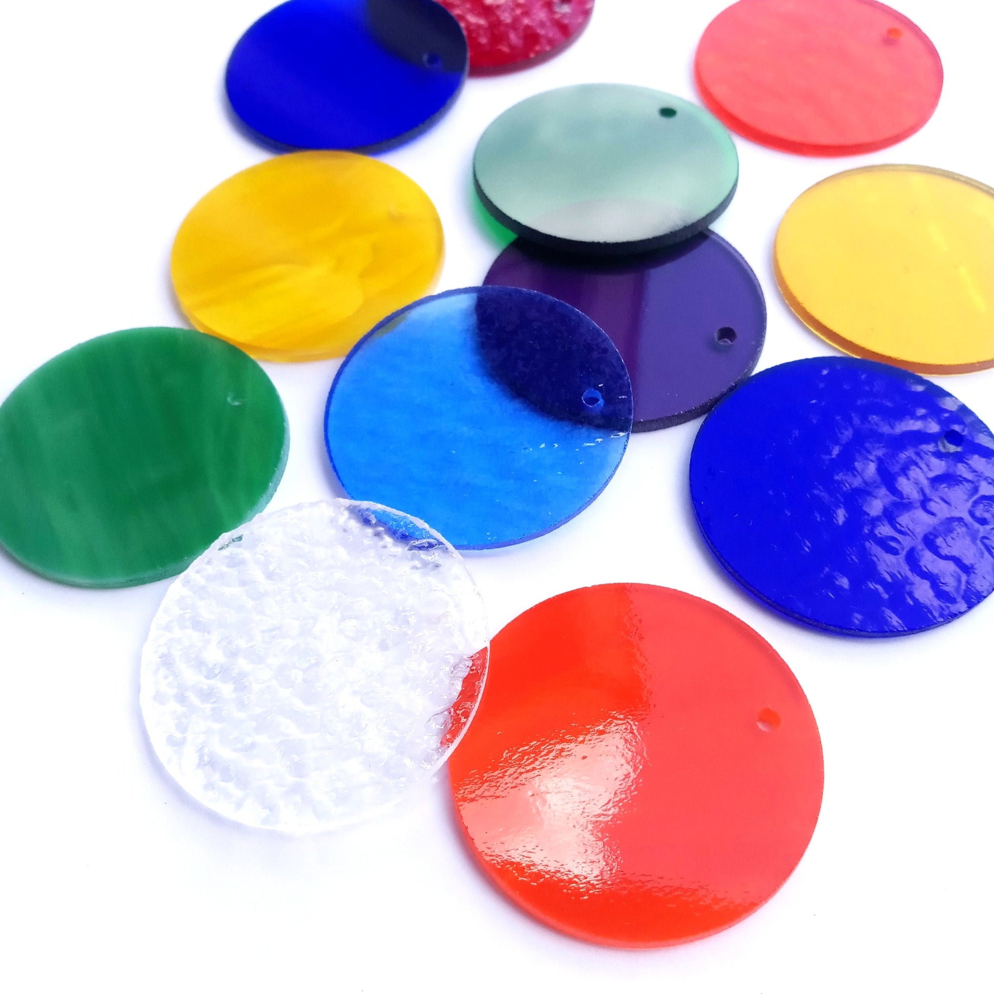 Precut Stained Glass Circles with Holes Drilled for Hanging, 2" Glass Circles for Windchimes, Ornaments, Glass Art, Assorted Colors, All Translucent and Wispy Stained Glass