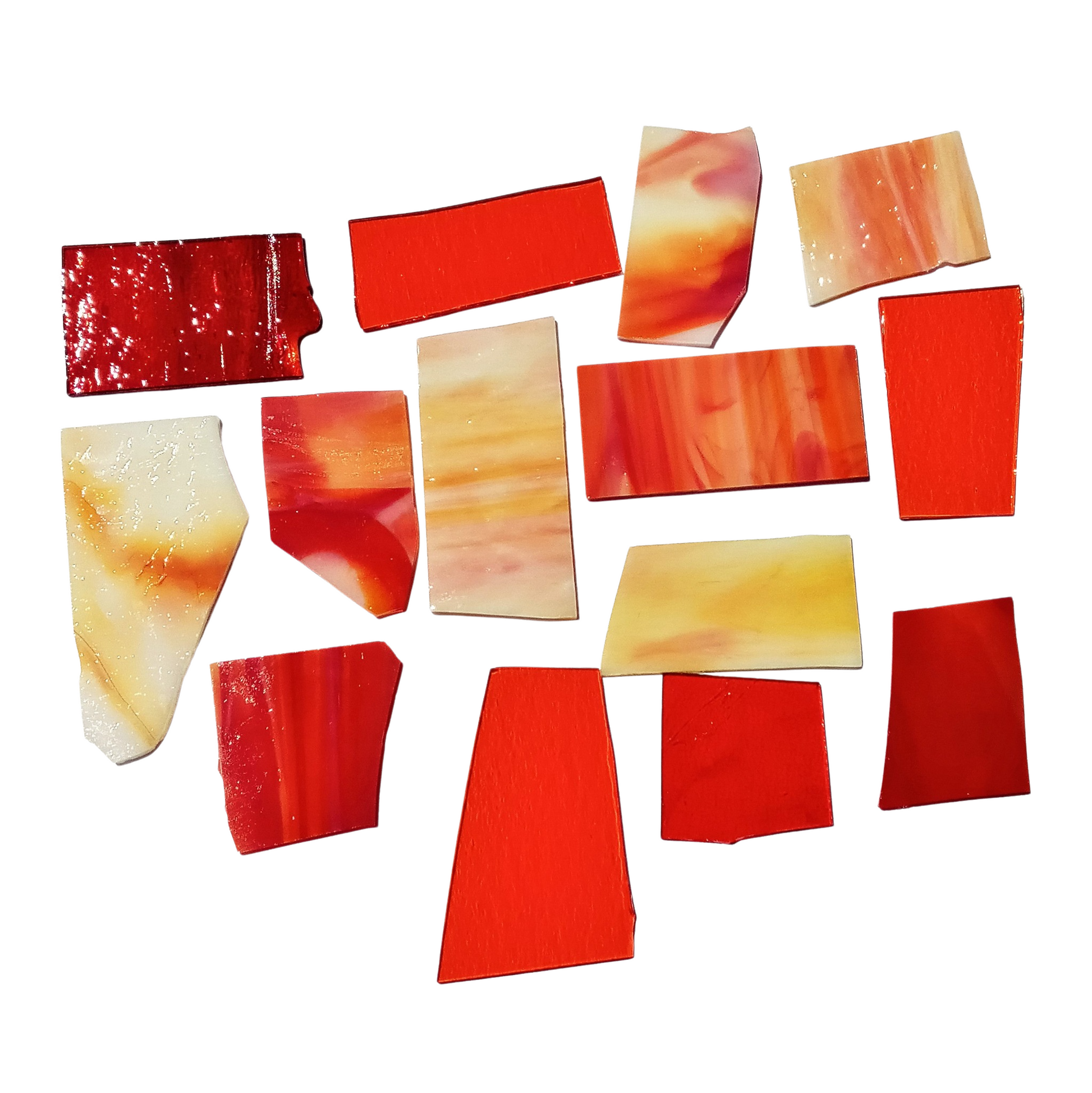 Bradstreet Glass Orange, Red, Yellow Stained Glass Scraps, 1 lb Package of Reclaimed Shop Scrap Glass in Shades of Orange