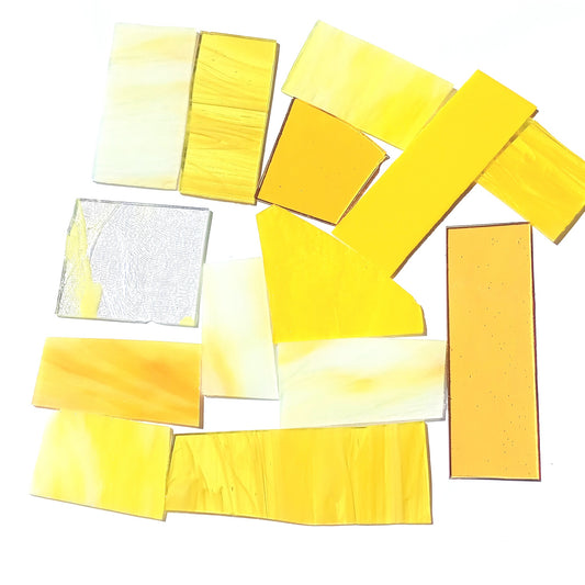 Bradstreet Glass Yellow Stained Glass Scraps, Curated 1 lb Package of Reclaimed Shop Scrap Glass in Shades of Yellow