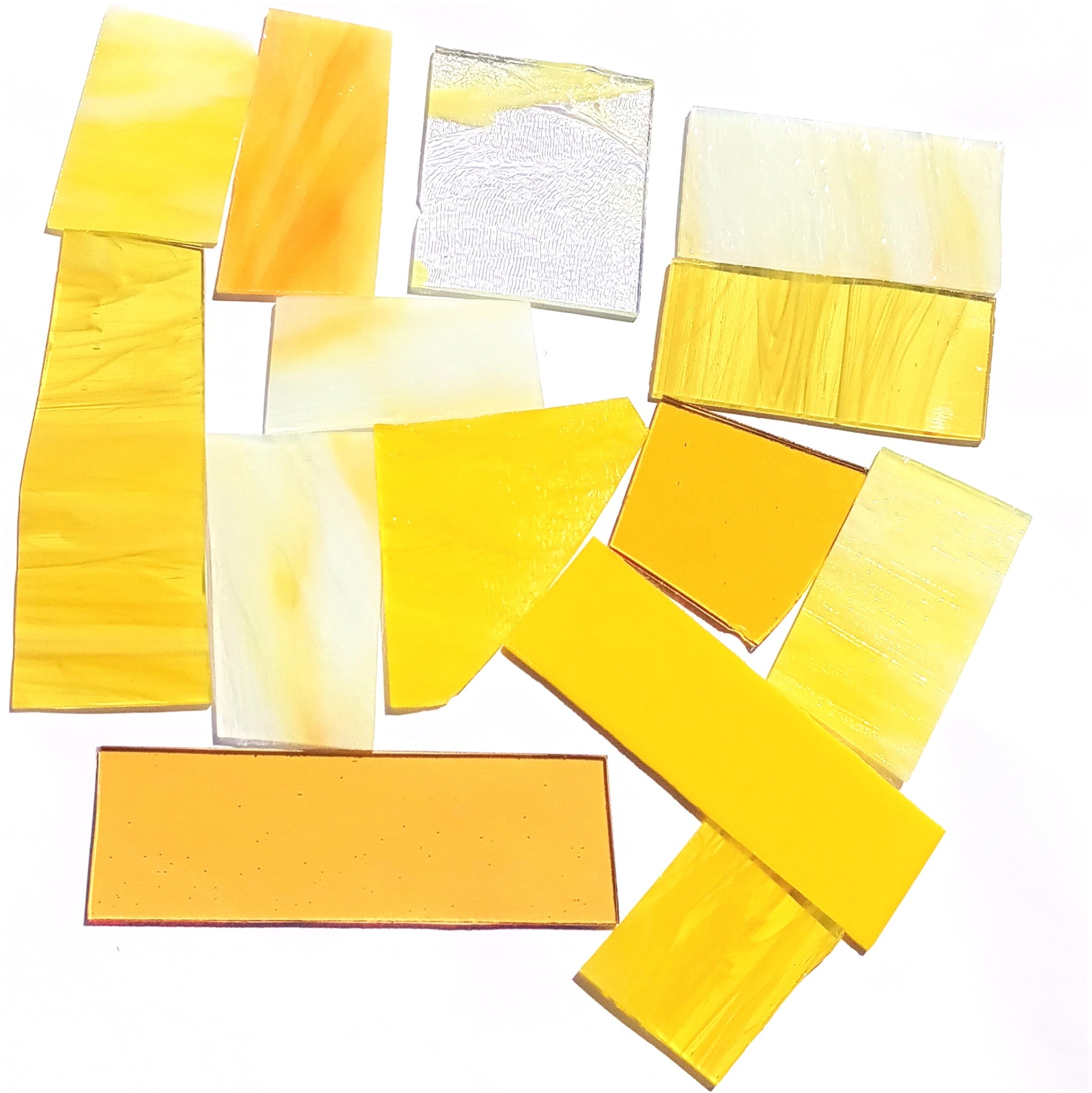 Bradstreet Glass Yellow Stained Glass Scraps, Curated 1 lb Package of Reclaimed Shop Scrap Glass in Shades of Yellow
