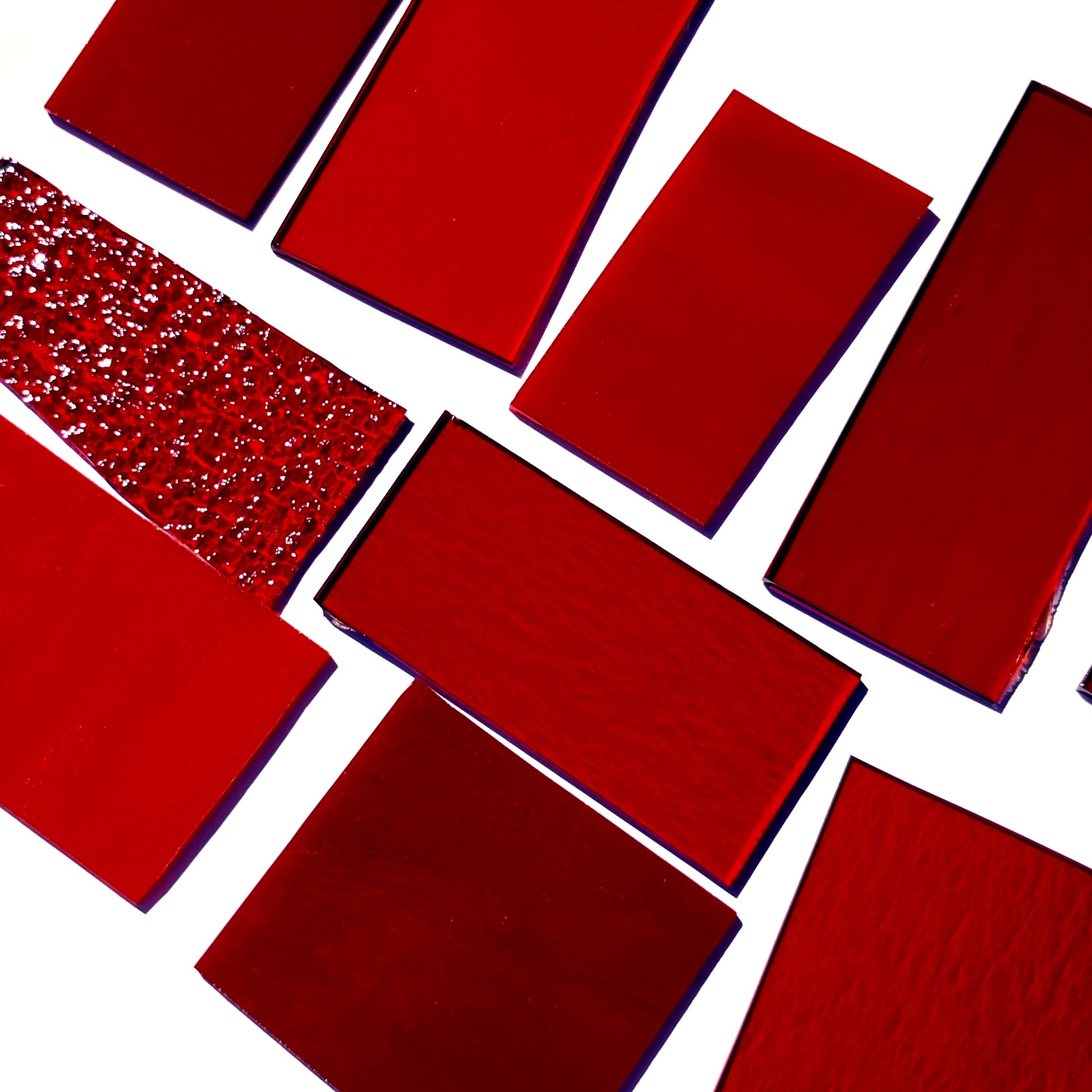 Bradstreet Glass Red Stained Glass Scraps, Curated 1 lb Package of Reclaimed Shop Scrap Glass in Shades of Red