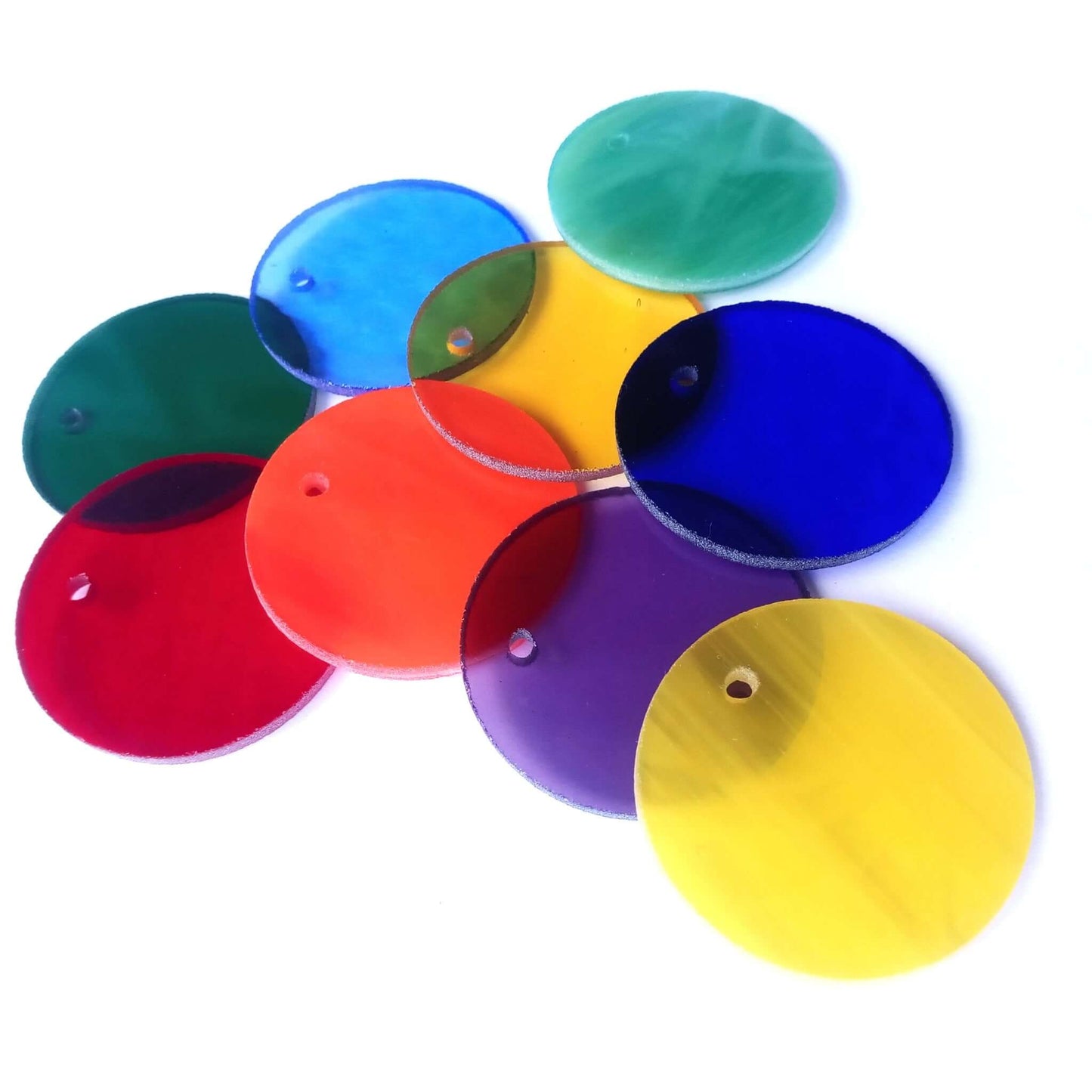 Precut Stained Glass Circles with Holes Drilled for Hanging, 1.5" Glass Circles for Windchimes, Glass Art, Assorted Colors, All Translucent and Wispy Stained Glass