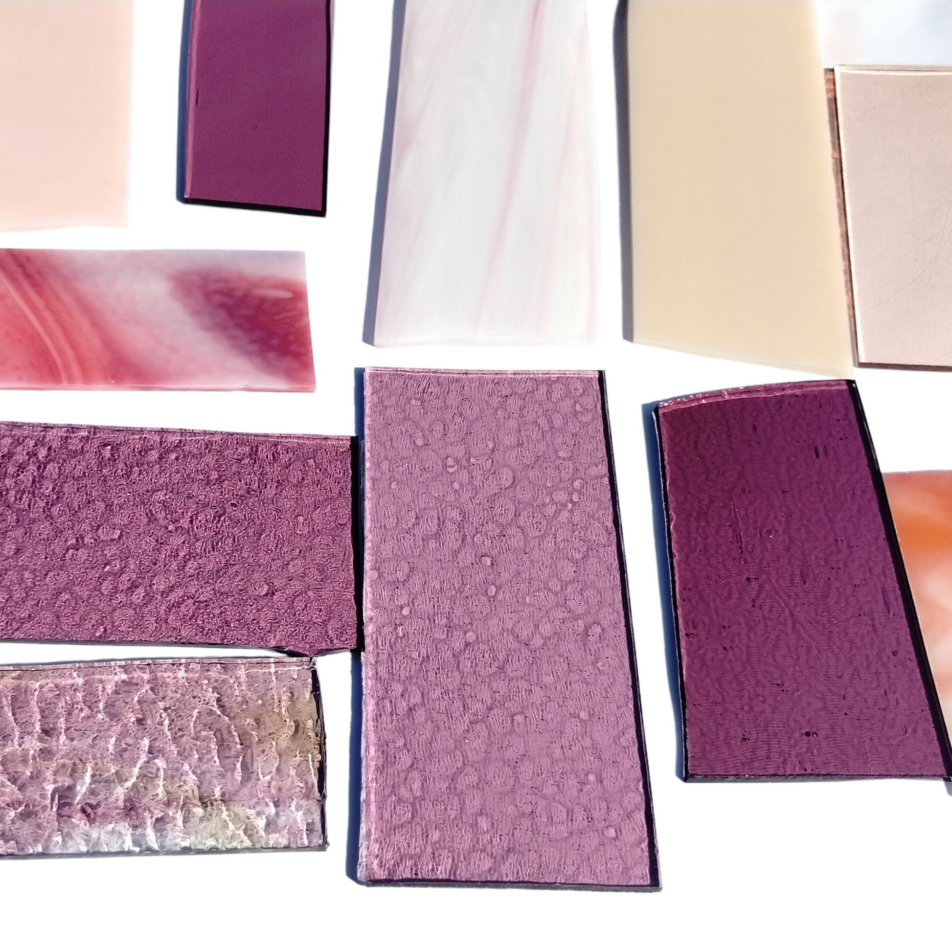 Bradstreet Glass Pink Stained Glass Scraps, Curated 1 lb Package of Reclaimed Shop Scrap Glass in Shades of Pink