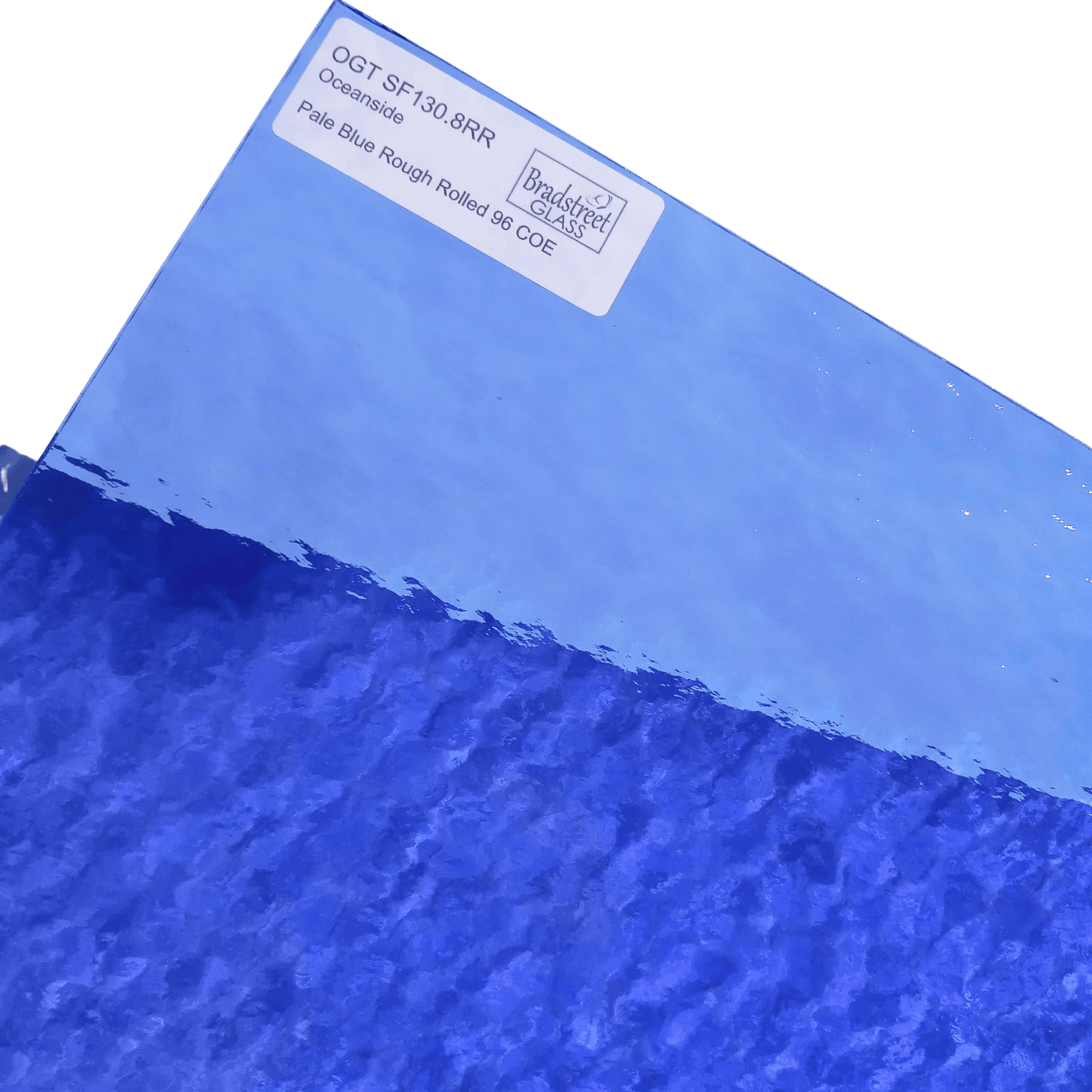 Bradstreet Glass Pale Blue Rough Rolled Stained Glass Sheet 96 COE Oceanside SF130.8RR