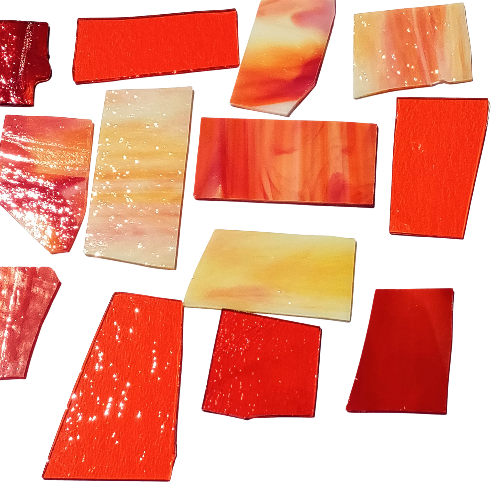 Bradstreet Glass Orange, Red, Yellow Stained Glass Scraps, 1 lb Package of Reclaimed Shop Scrap Glass in Shades of Orange