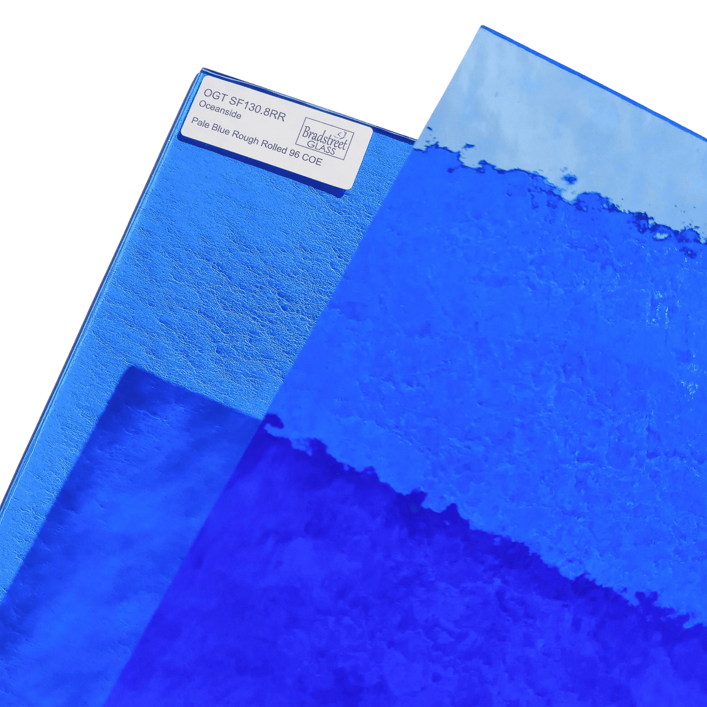 Bradstreet Glass Pale Blue Rough Rolled Stained Glass Sheet 96 COE Oceanside SF130.8RR