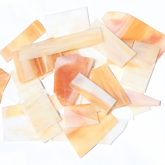 Bradstreet Glass Amber Opal White Stained Glass Scraps, Curated 1 Lb of Reclaimed Shop Scrap Glass in Shades of Amber Opal
