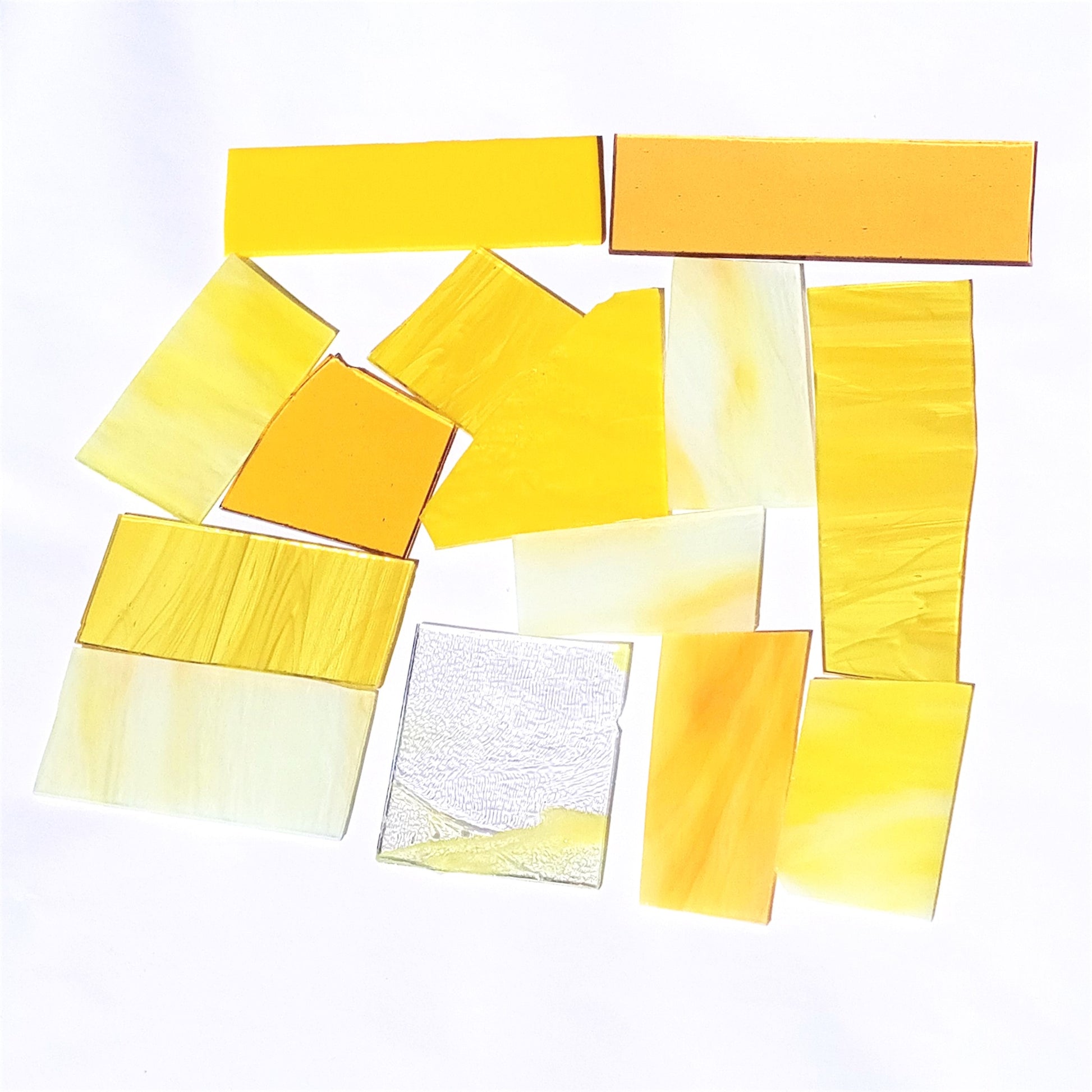 Bradstreet Glass Yellow Stained Glass Scraps, Curated 1 lb Package of Reclaimed Shop Scrap Glass in Shades of Yellow