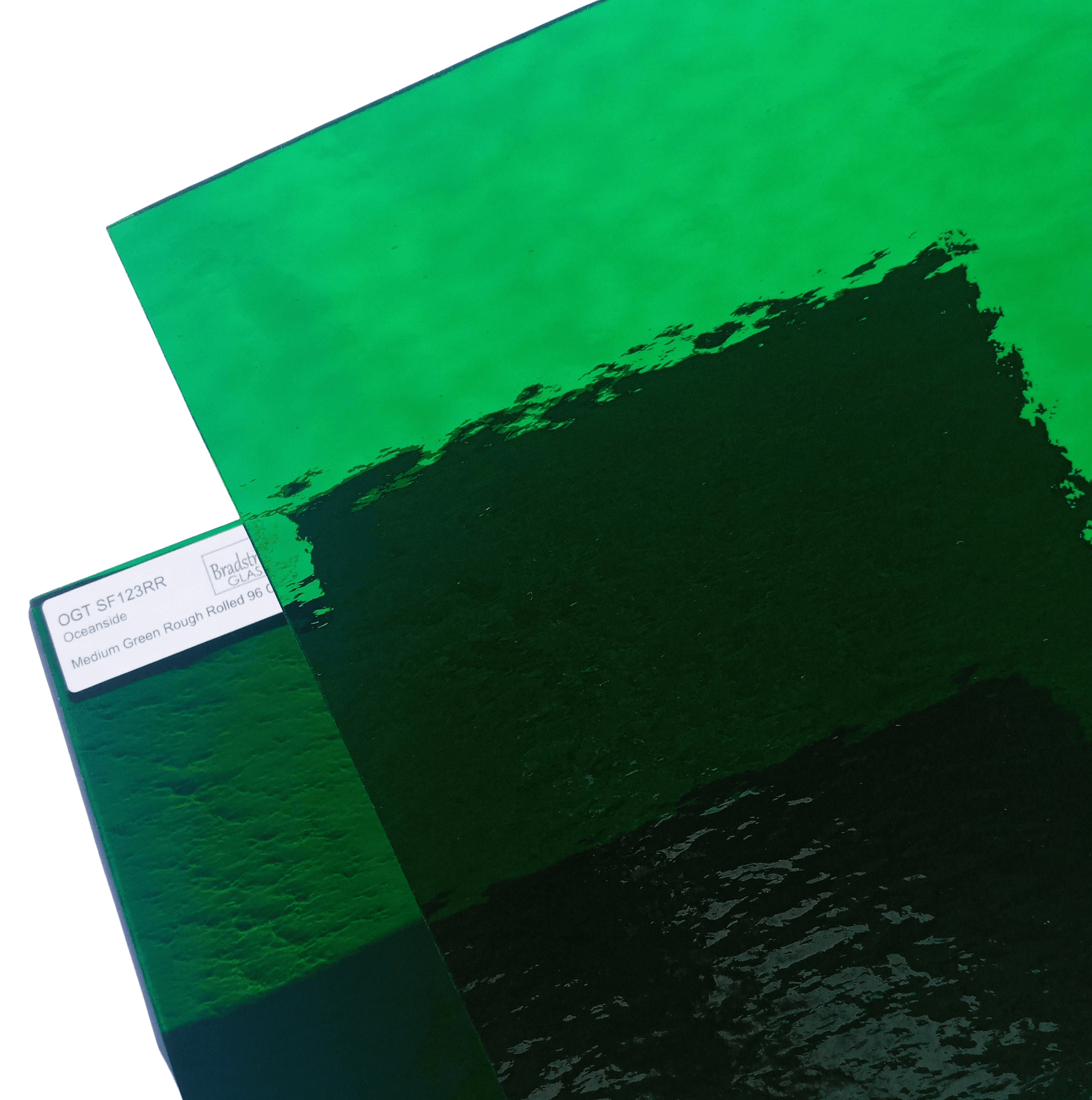 Bradstreet Glass Medium Green Rough Rolled Stained Glass Sheet COE 96 Oceanside SF123RR
