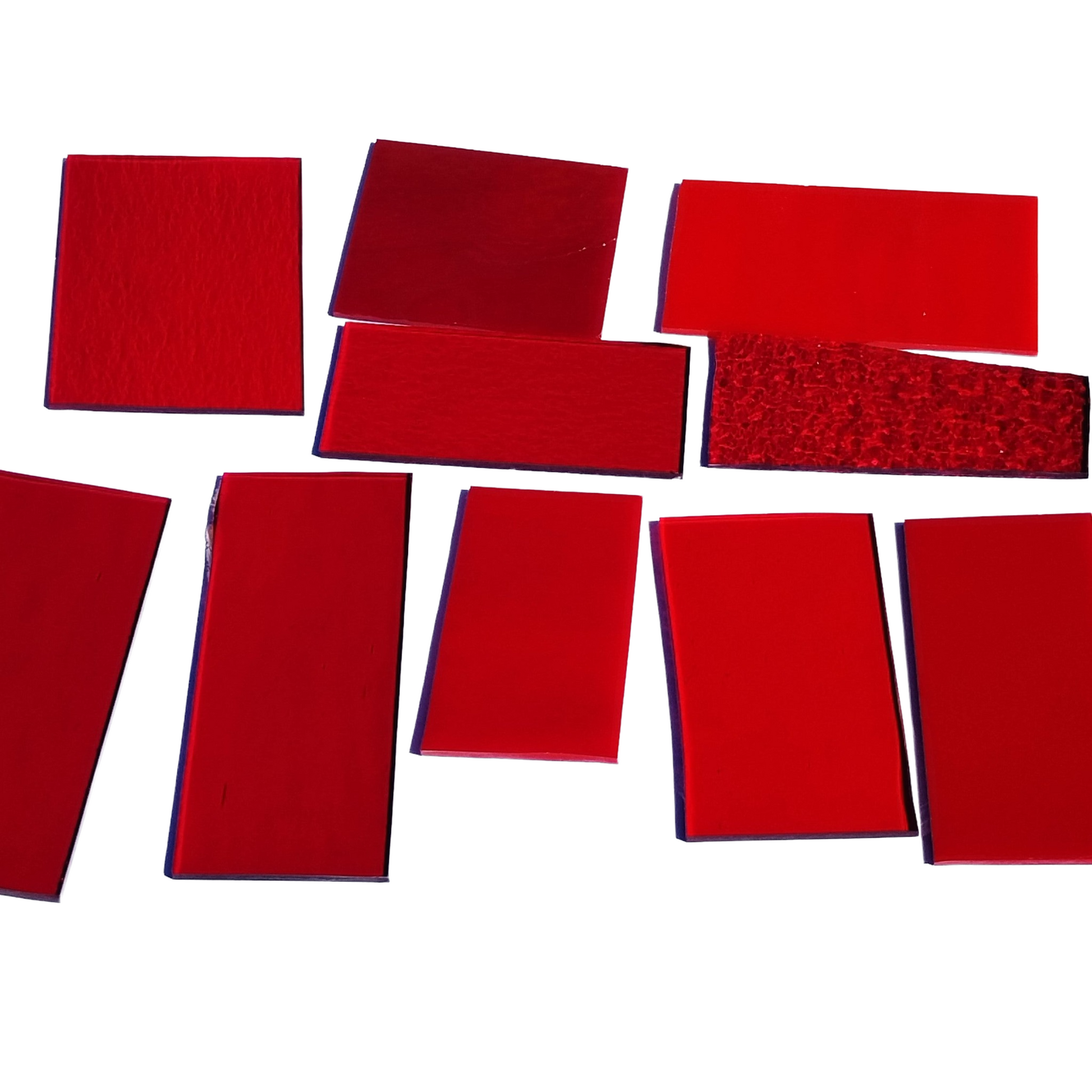Bradstreet Glass Red Stained Glass Scraps, Curated 1 lb Package of Reclaimed Shop Scrap Glass in Shades of Red