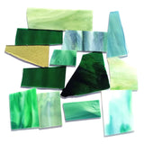 Green Stained Glass Scraps, Curated 1 lb Package of Reclaimed Shop Scrap Glass in Shades of Green