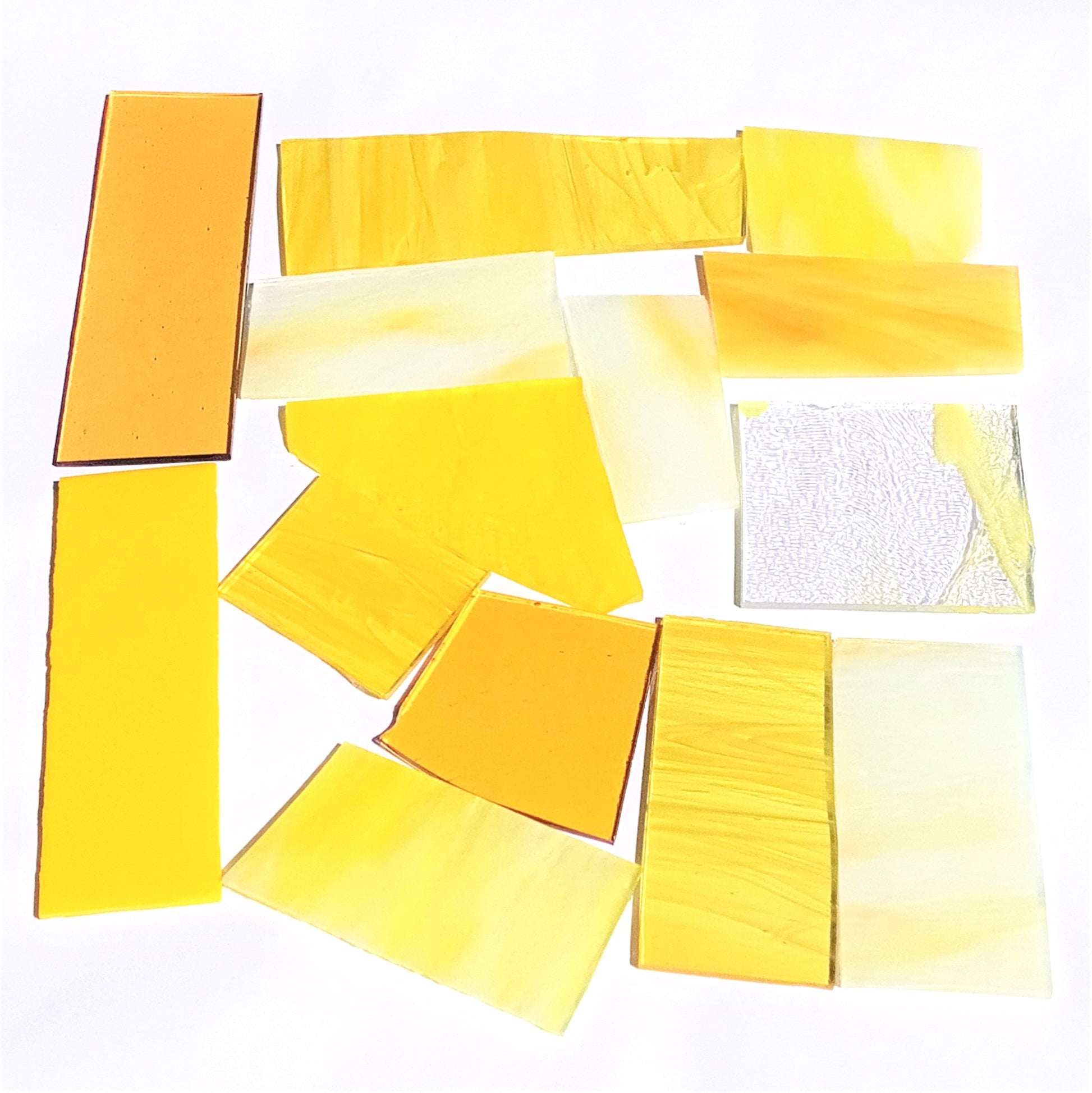 Bradstreet Glass Yellow Stained Glass Scraps, Curated 1 lb Package of Reclaimed Shop Scrap Glass in Shades of Yellow